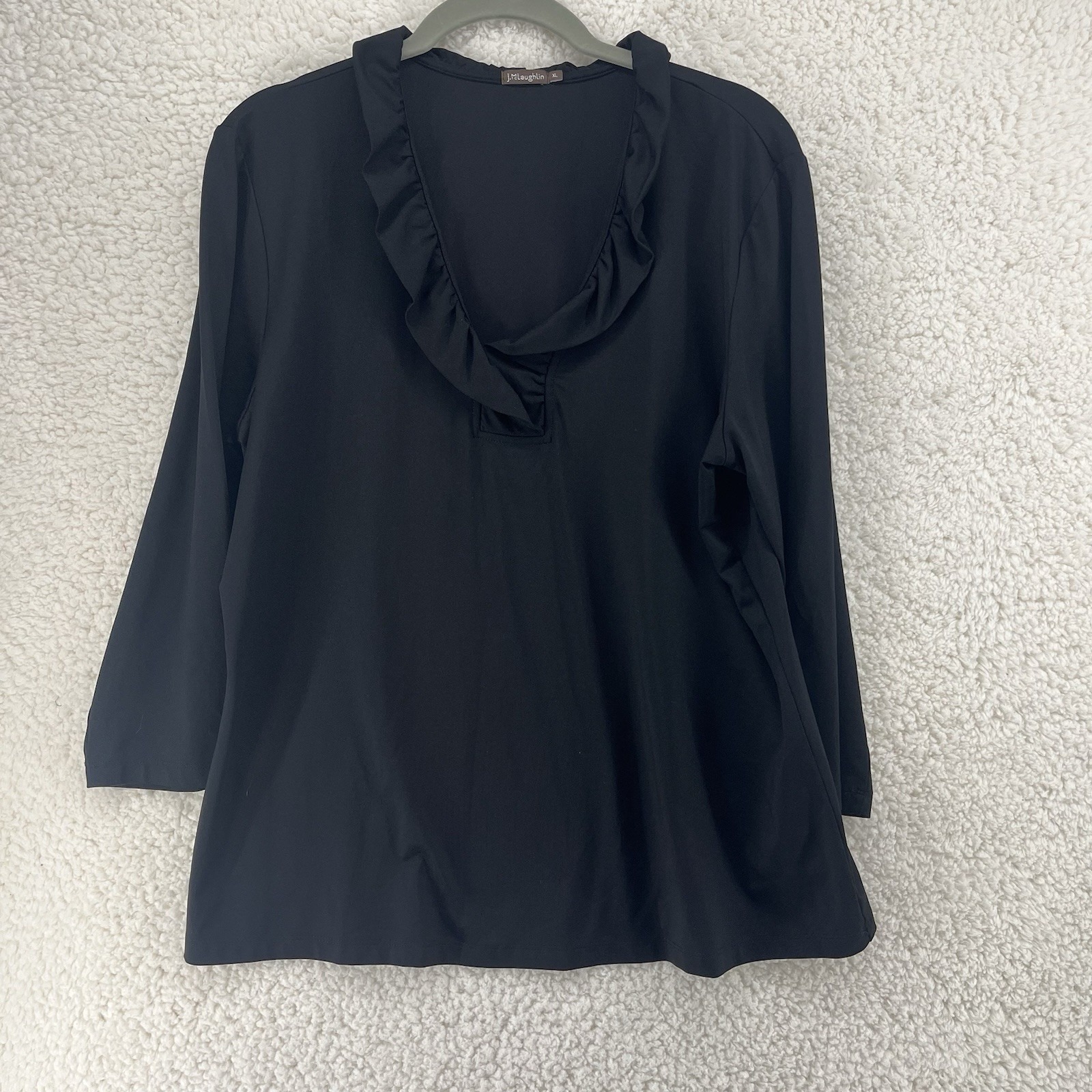 J. Mclaughlin Durham Top Women's Xl Ruffle 3/4 Sleeve Black Catalina Cloth Chic